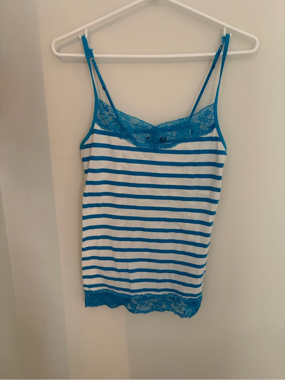 Blue Striped Lace-Trim Cami Tank Top with Adjustable Straps